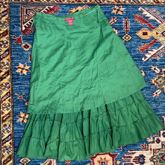 fun ForeverCute tiered forest green  maxi skirt, S - Picture 4 of 8